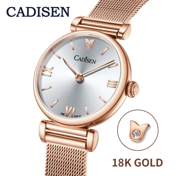 

CADISEN 18K GOLD Woman Watches Luxury Brand Stainless steel Mesh Belt Wristwatch 30M Waterproof Japan movement Gold Quartz Watch