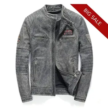 

2020 Vintage Black Men Biker's Leather Jacket Plus Size XXXL Genuine Thick Cowhide Slim Fit Motorcycle Leather Coat