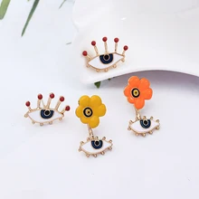 Kissme ассиметричное, неправильной формы многоцветные эмалированные накладные ресницы Evil Eye Серьги гвоздики для женщин Золотой Цвет Новая мода ювелирные изделия