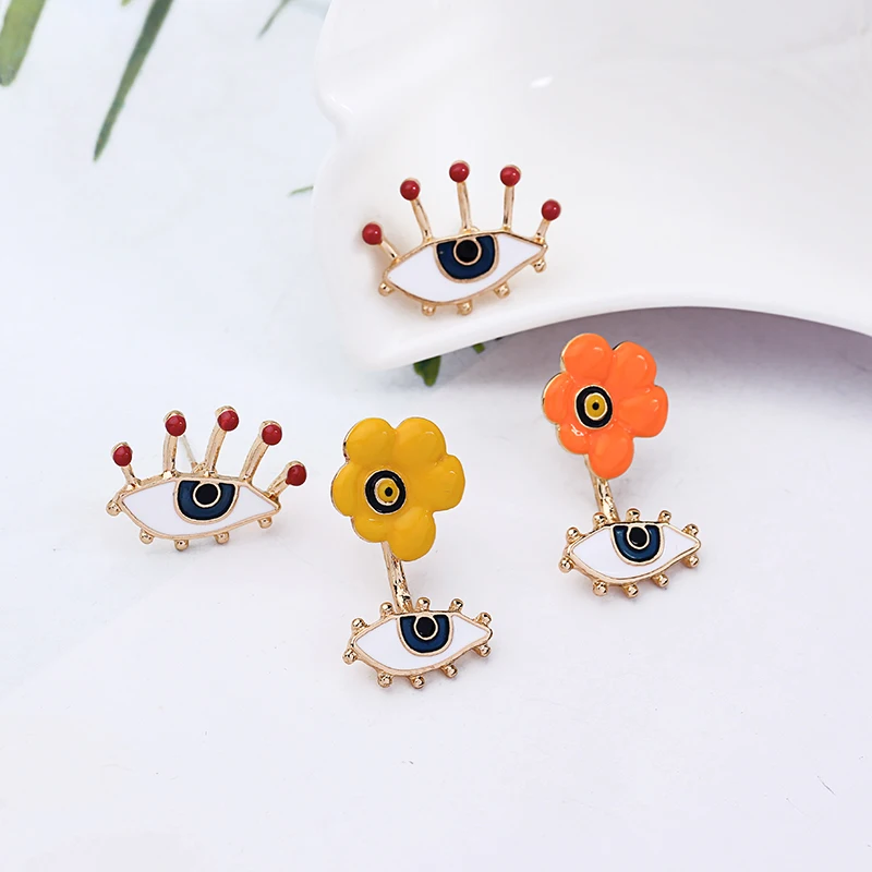 

kissme Asymmetric Irregular Multicolored Enamel Flower Eyelash Evil Eye Stud Earrings For Women Gold Color New Fashion Jewelry