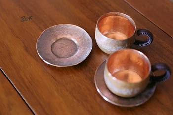 

Handmade red copper mini small cold water tea cup coffee cup dish set pressing hand feel 100ml