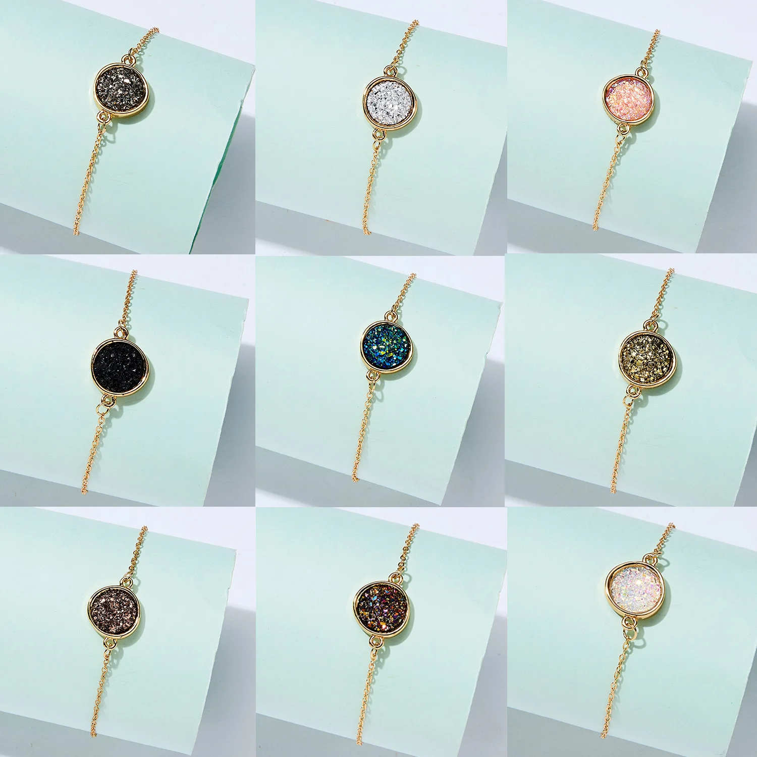 

Rinhoo 1PC Simple Round Geometric Shape Crystal Adjustable Gold Alloy Link Chain Bracelet For Women Female Charm Jewelry