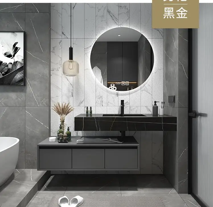 Intelligent bathroom cabinet simple rock plate integrated basin washing and washing table toilet washbasin cabinet combination