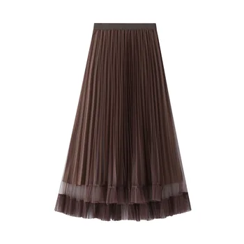 

Spring Draped Irregular Mesh Long Skirts High Low Sweet Layered Tulle Ruffles A-line Maxi Long Skirts Pink Gray