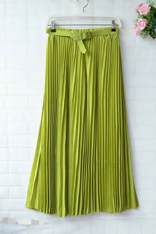Grass Green Модная женская Повседневная шифоновая плиссированная двухслойная длинная юбка макси в стиле ретро эластичная резинка на талии Лидер продаж - Цвет: Grass Green
