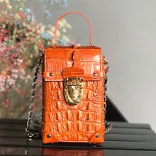 Модная дизайнерская женская мини-коробка с гвоздиками из натуральной крокодиловой кожи, женские телефонные клатчи, женская сумка на плечо на цепочке