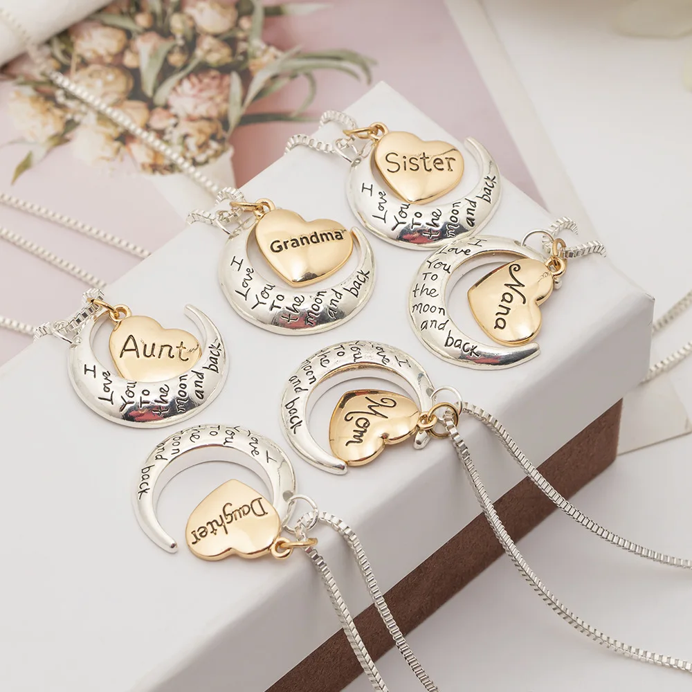 "I Love You to the Moon & Back" Heart Pendant Necklace for her