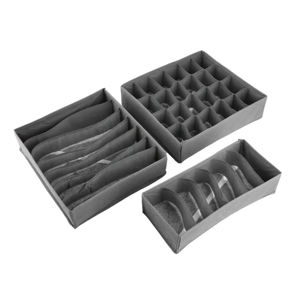 

3Pcs Bamboo Charcoal Fibre Bag Organizer Clothing Storage Box Organizer For Bra Clothes Case Underwear Container Organizer New