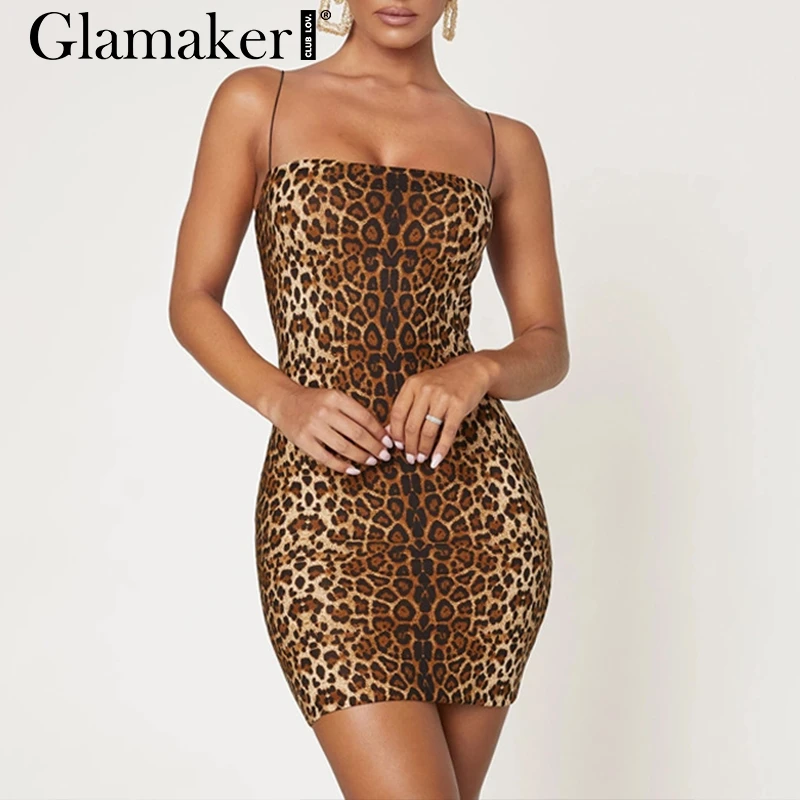 Glamaker с животным принтом, сексуальное короткое вечернее платье, Женское зимнее мини облегающее леопардовое Клубное платье, Осеннее элегантное женское платье без рукавов - Цвет: Leopard