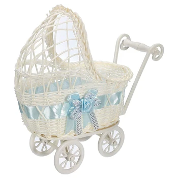

Wicker Hamper Pram Basket Flower Vase Storage Organizer Baby Shower Party Gifts Blue