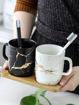 

Retro Bathroom Accessories Imitation Natural Marble Stripe Ceramic Toothbrush Holder Cup Zahnputzbecher pot brosse à dent