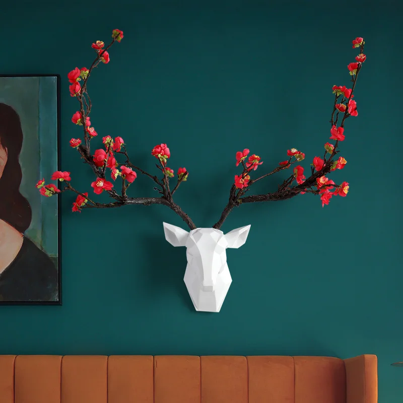 Deer head With Flower Antler 3d Wall Decor Modern Animal Hear home Decorations Abstract Sculpture wall Statue for Gift Deer head With Flower Antler 3d Wall Decor Modern Animal Hear home Decorations Abstract Sculpture wall Statue for Gift