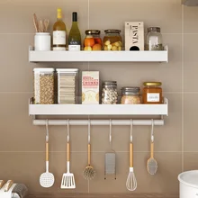 

40/50cm Spice Rack White Aluminum Alloy Kitchen Wall Mounted Seasoning Jars Storage Shelf Organizer Condiment Container Holder