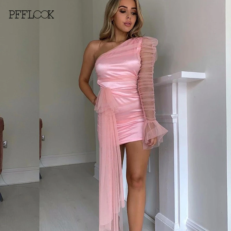 PFFLOOK женское сексуальное платье Драпированное лоскутное Бандажное с длинным