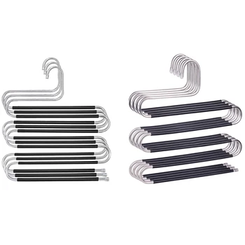 

7Pcs Pants Hangers Non Slip Space Saving Hangers for Pants, Tie, Belt - 3Pcs S Shape & 4Pcs S-Shaped-5 Layers