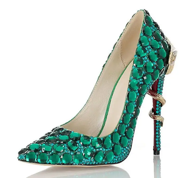 

Bride Wedding Shoes Female Party Shoes Crystal Design High HeelPumps Metal Snake Heels Rhinestone WeddingPumps