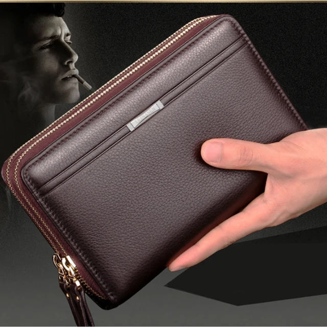 Business Mens Genuine Leather Wallet Zip Clutch Purse Card Holder Handbag  Big