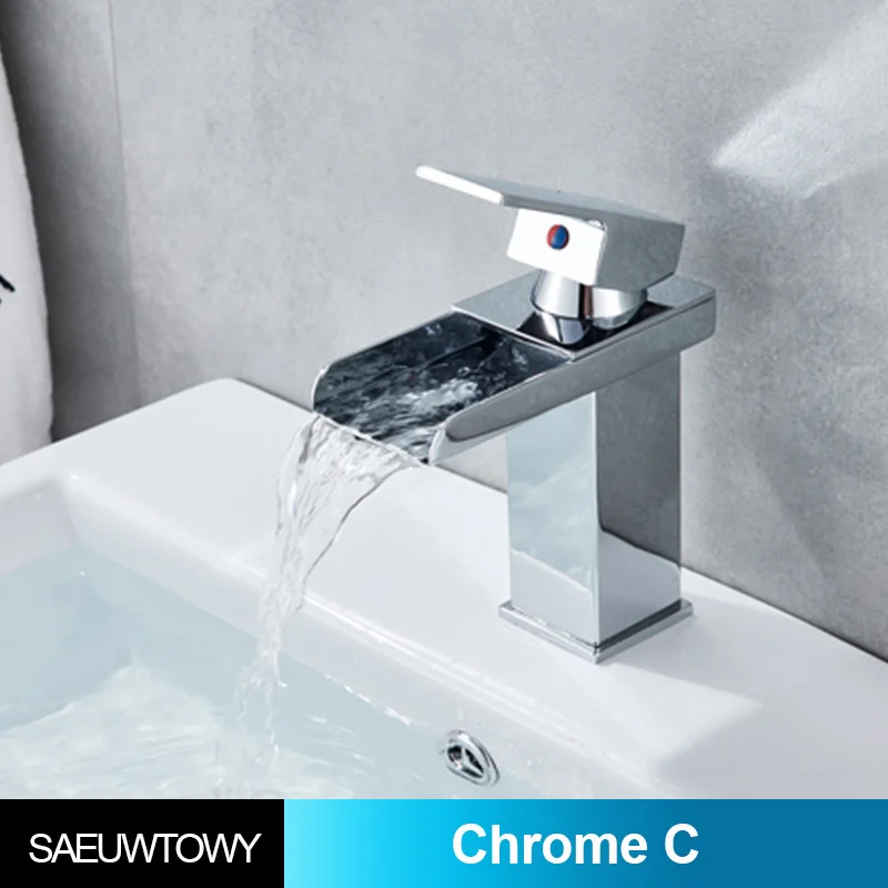 Chrome C Кран для раковины с одной ручкой из матового никеля, кран для раковины с водопадом, смеситель для горячей и холодной раковины - Цвет: Chrome C