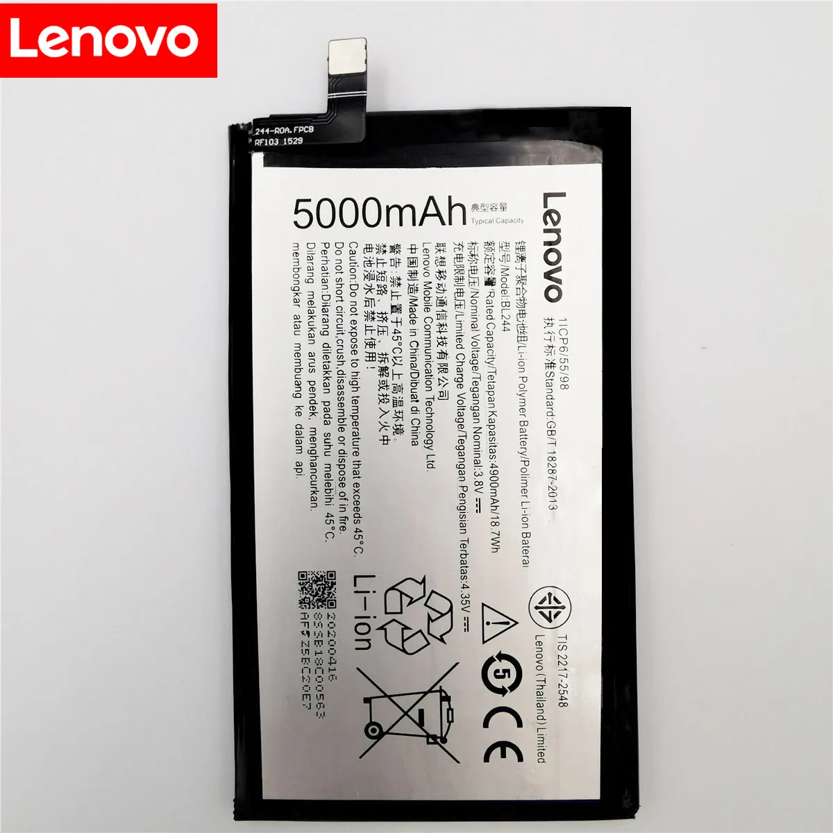 2020 Lenovo 5000 мАч BL244 оригинальный литий-ионный аккумулятор для Vibe P1 P1A42 P1C58 P1C72 Smart