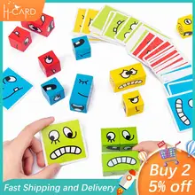 Cubo dos desenhos animados face mudando bloco de construção jogo de festa quebra-cabeça de madeira montessori auxiliares de ensino descompressão brinquedos das crianças