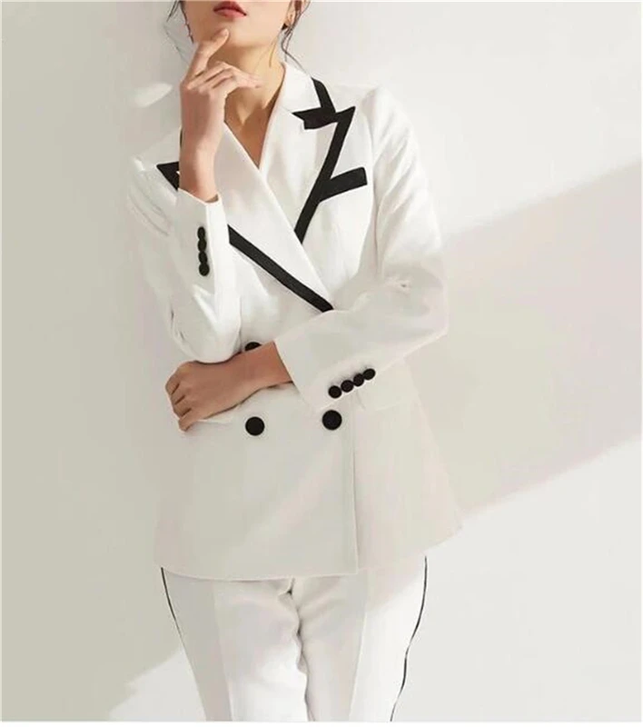 White Double Breasted Business Suits for Women Jacket and Pants Pantsuit Office Style Female Trouser Suit, Custom Made