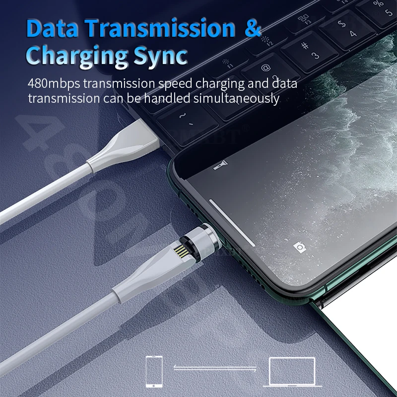 Магнитный кабель вращающийся на 2020 градусов Micro USB Тип C быстрая зарядка для iPhone 11