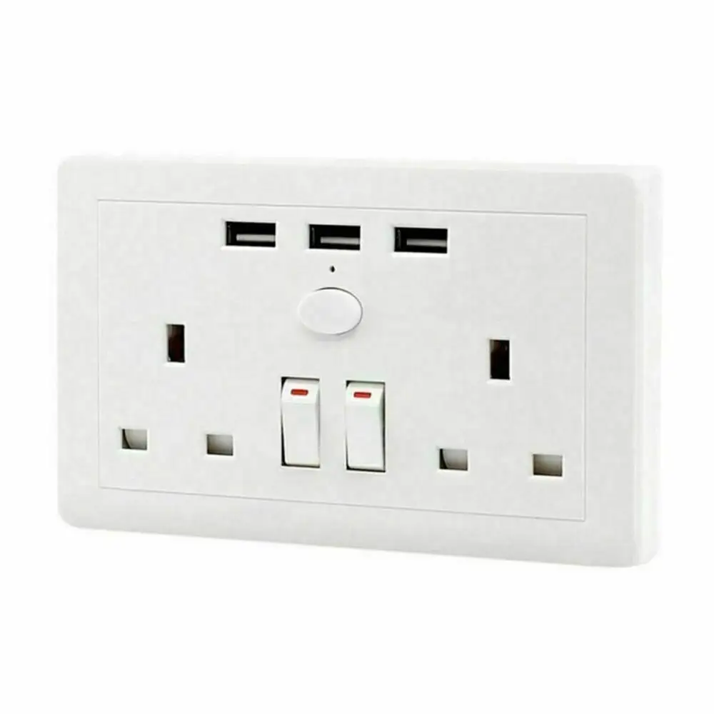 С 3 USB настенным питанием двойной штепсельной вилкой Великобритании Заземленный Британский стандарт Электрический двойной выходной переключатель с индикатором