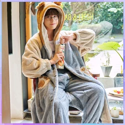 Men's Bathrobe Male Flannel Robe Sets With Hooded Thick Dressing Gown Winter Long Robe Mens Homewear And Pant Plus Size 3XL