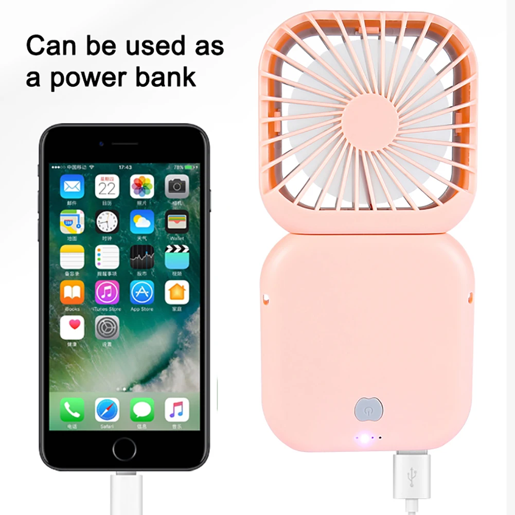 

3 in 1 Makeup Mirror Handheld Foldable Fans Portable Fan with Lanyard Power Bank Electric Adjustable Home Office Travel Outdoor