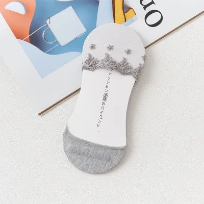 Gray Jerrinut/женские модные кружевные носки до лодыжки в стиле Харадзюку; пикантные милые носки; нескользящие Короткие прозрачные носки на каблуке; 1 пара - Цвет: Gray