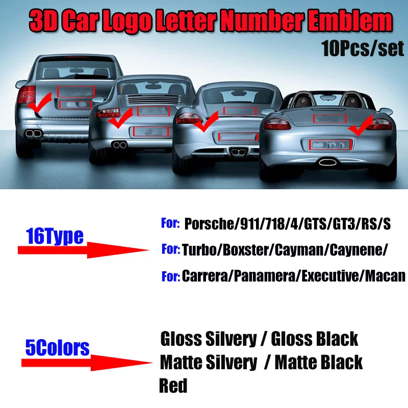 

Wholesale 10Pcs Car Rear Trunk stickers Boot Emblem Sticker Auto Tail Boot Label Abs Material for Boxster Cayman 911 718 4 GT3