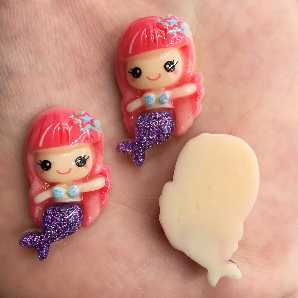 Colorful Glitter Big Mermaid Flat Back Cabochon Figurines Stone Miniature Applique Home Decor Ornament Craft DIY Scrapbook W93
