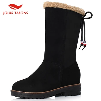 

JOUIR TALONS 2020 New Fashion big Size 43 Chunky Heels Casual Shoes Woman Boots Add Fur Warm Winter Boots Women Shoes