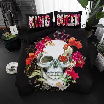 

Hot style 3D digital skull printing 100% Polyester bedding set 1 duvet cover + 1/2 pillowcases bed in a bag US size (no sheet).