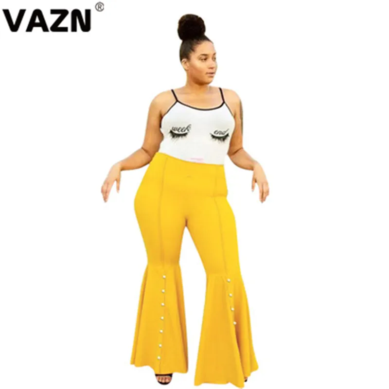 VAZN YD8123, новинка, большие размеры, Новое поступление, для зрелых женщин, свободные, без пятен, модные, желтые, с тесьмой на талии, Джокер, женские эластичные длинные сапоги, с вырезами, штаны