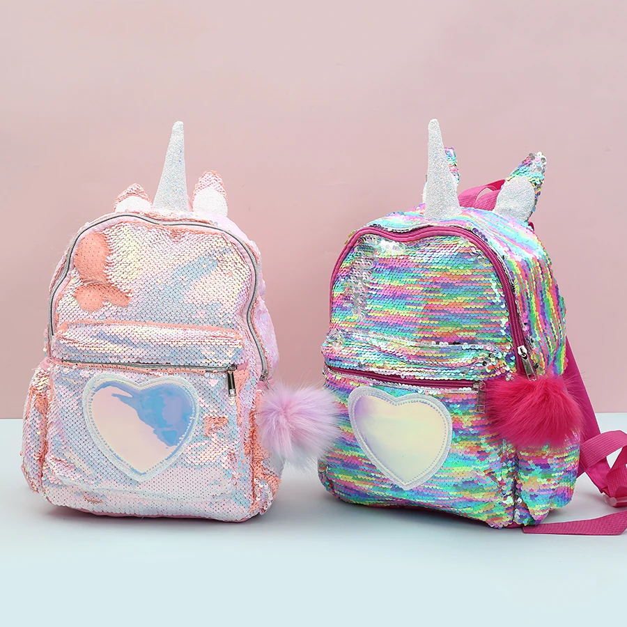Студенческий маленький рюкзак с блестками и единорогом, детский школьный рюкзак на молнии с изображением героев мультфильмов, милый школьный рюкзак для подростков с изображением русалки для путешествий