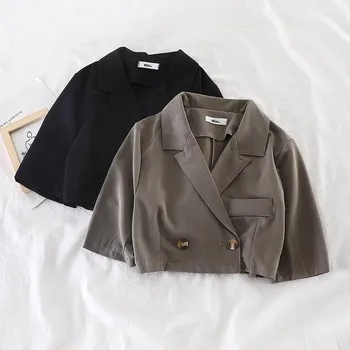 

Women's One Button Small Suit Jackets High Waist Short Length Suits Half Sleeve Solid Color New Spring Autumn outwear for Female