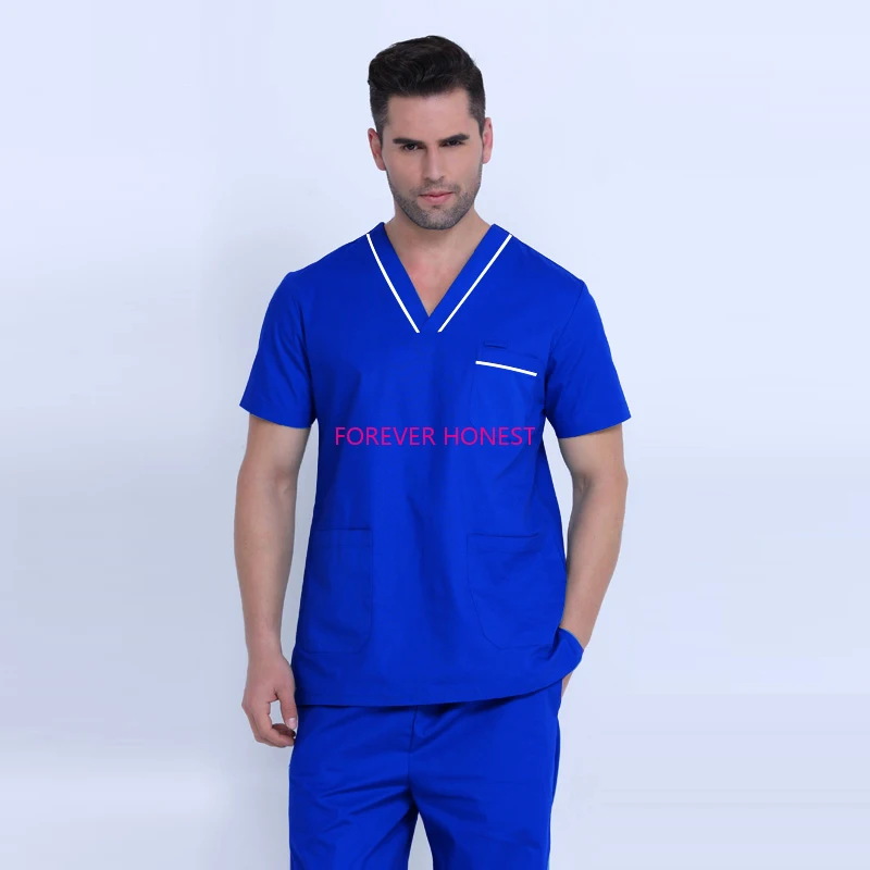 Plug Size Medical Suit for Men Short Sleeve Nursing Scrubs Cotton Veterinary Workwear Doctor Coveralls Surgical Pants Dentistry