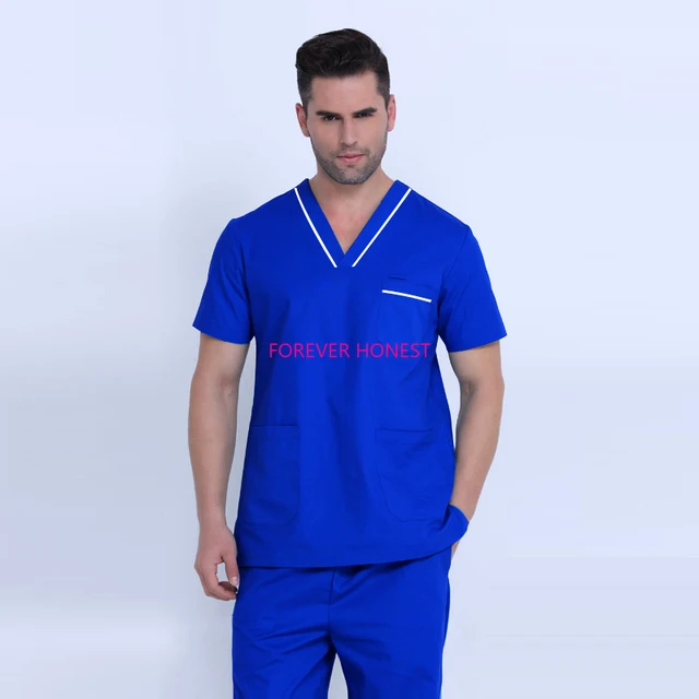 Plug Size Medical Suit for Men Short Sleeve Nursing Scrubs Cotton Veterinary Workwear Doctor Coveralls Surgical Pants Dentistry 35 cotton SUIT