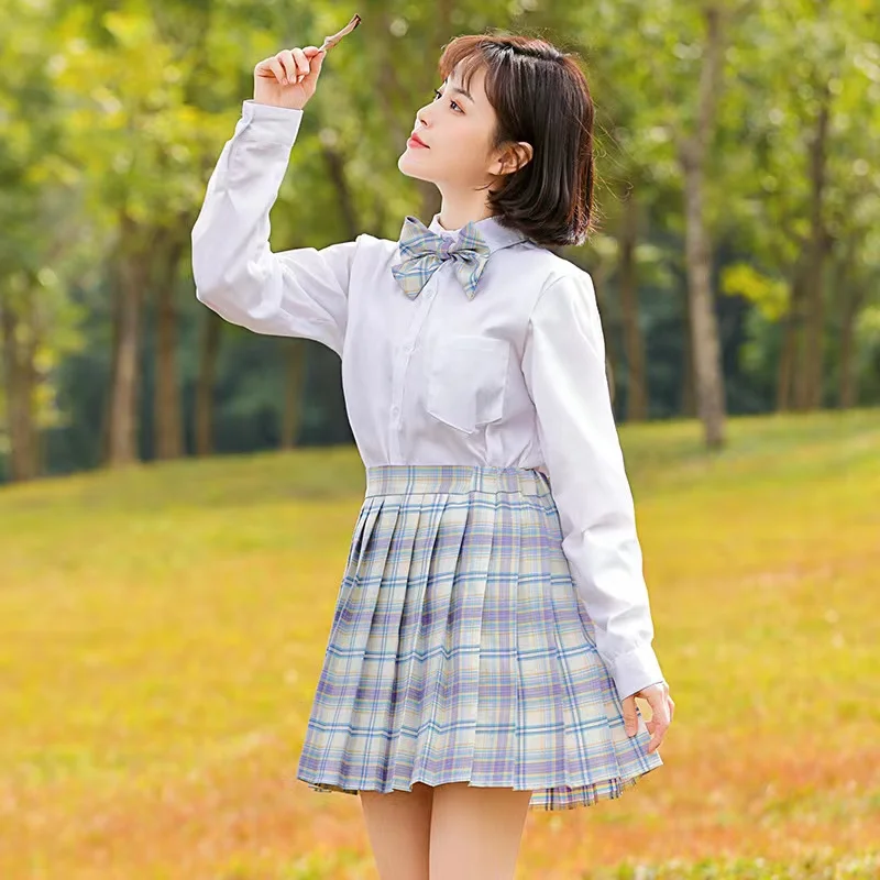 

Blue Plaid JK Skirts Woman Halloween School Girl Costumes Female Student Uniform Cosplay Purim Nightclub Role Play Party Dress