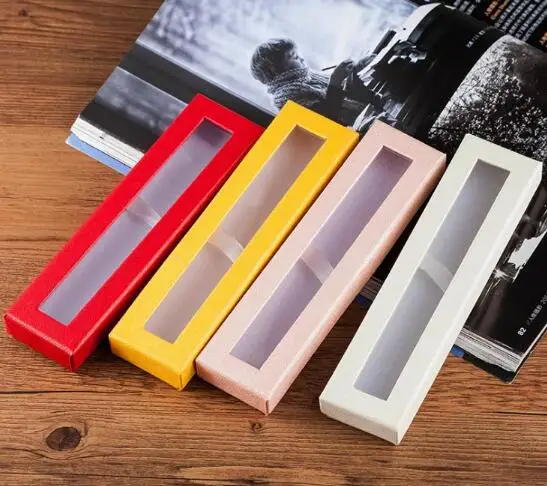 

100 шт Высокое качество бумажная ручка пенал с прозрачным окном коробка дисплей коробки свадебный подарок индивидуальный логотип