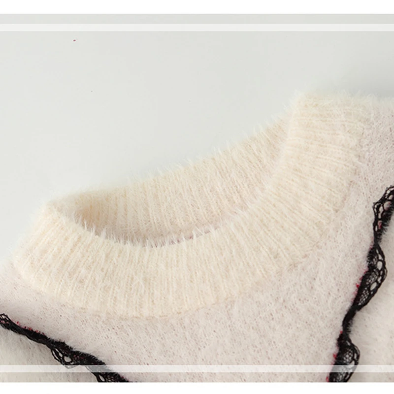 Осенне-зимний клетчатый свитер для девочек; кружевной свитер с украшениями и бантом для девочек; теплый модный свитер для девочек; клетчатый свитер для девочек