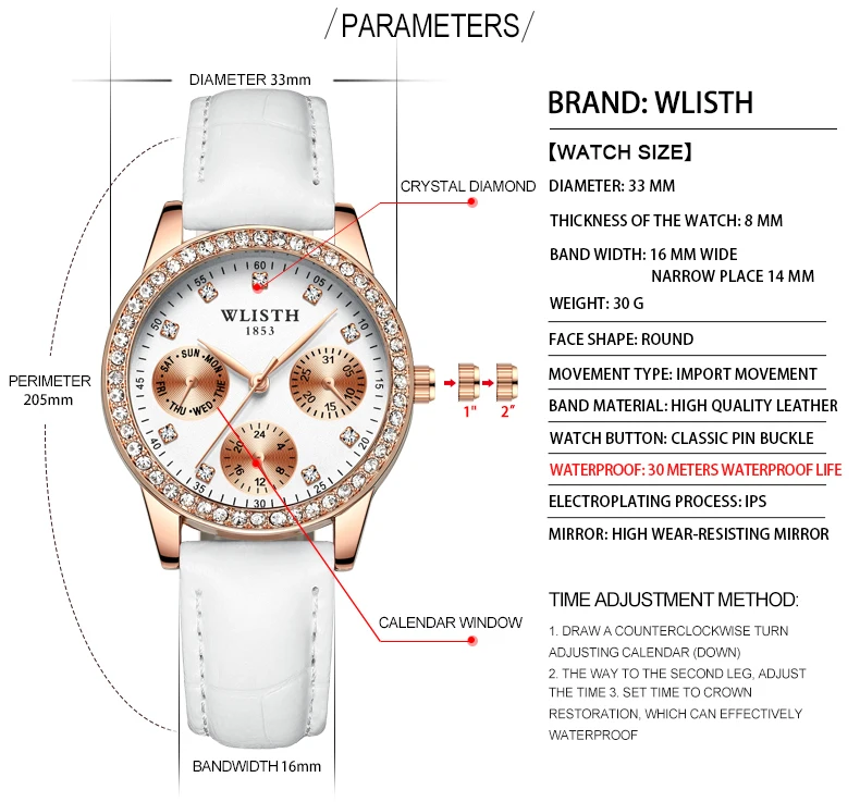 WLISTH женские модные простые кожаные водонепроницаемые часы Relogio feminino reloj