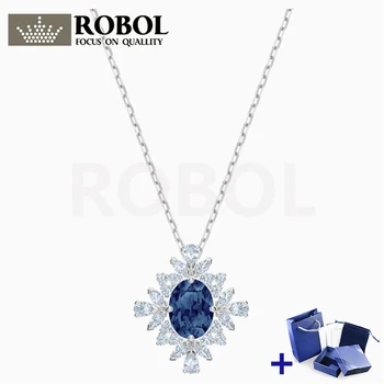 

Original SWA Necklace with Original Engraved PALACE NECKLACE BLUE RHODIUM PLATED Woman Jewelry Gift Free Shipping