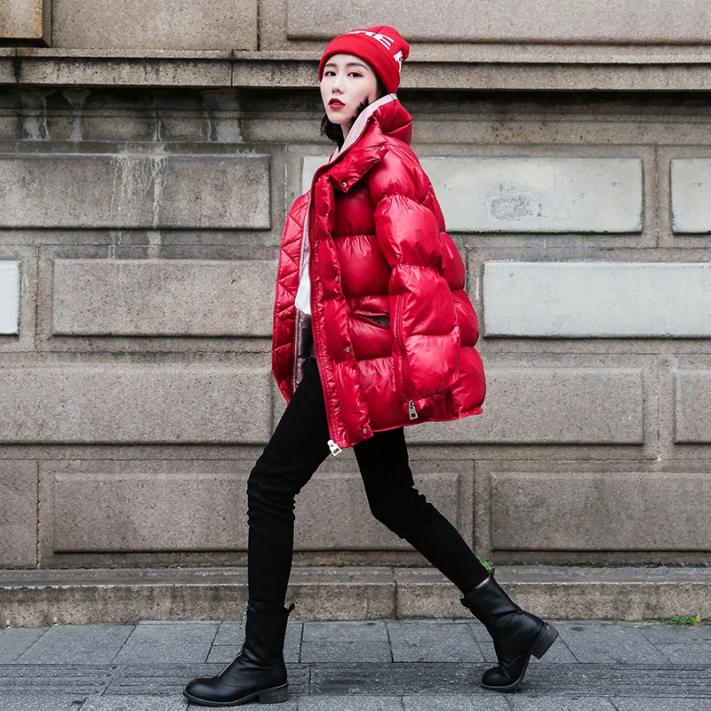 

Women's Winter Jacket Women Long Jacket Black Red Zipper Korean Female Parker Coats Plus Size Warm Casual Down Cotton Coat H222