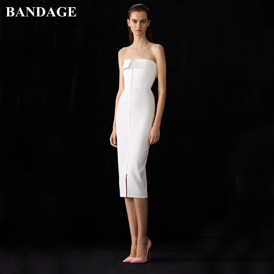 Бандажное Новое Осеннее женское Бандажное платье белое Vestidos сексуальное без рукавов без бретелек Клубная одежда элегантное платье знаменитостей для рождественской вечеринки