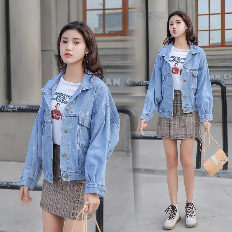 Chaqueta de mezclilla de color sólido para mujer 2019 nueva moda coreana estilo preppy chaqueta suelta tendencia salvaje abrigo de gran tamaño _ - AliExpress Mobile