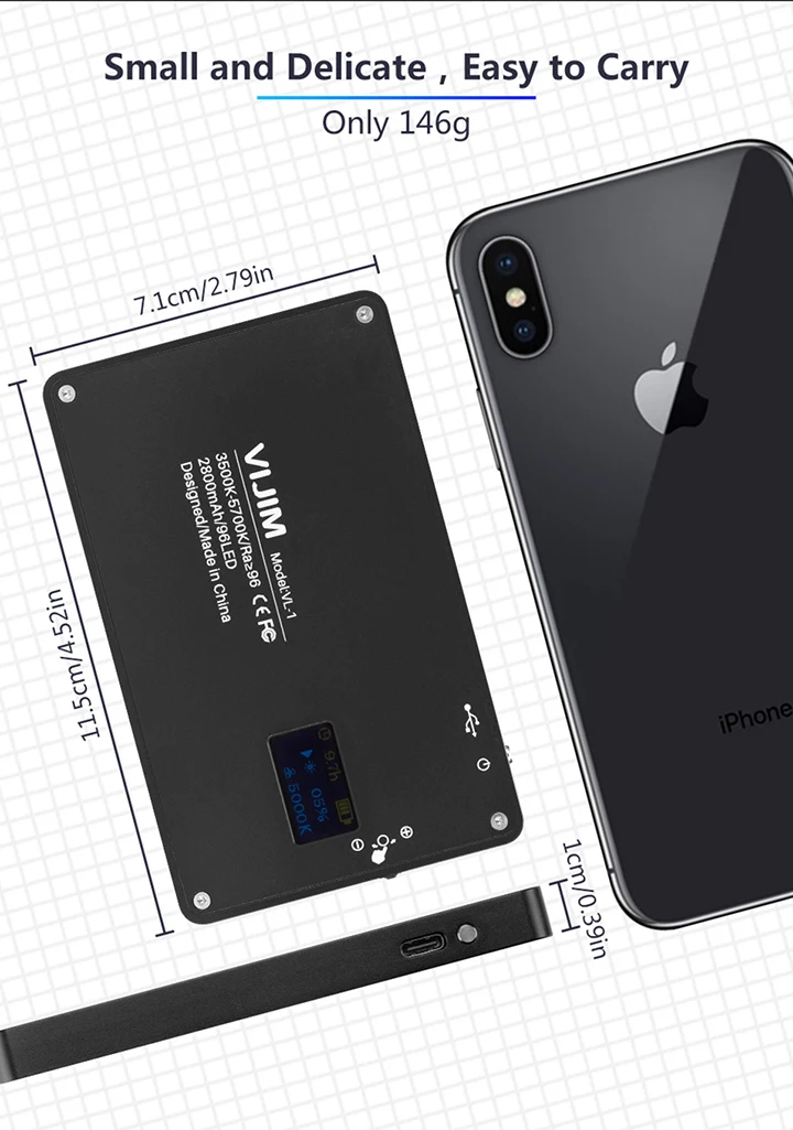 VIJIM VL-1, мини светодиодный светильник для видеосъемки, магнитный светильник с регулируемой яркостью 3500-5700 K, многофункциональный студийный светильник для фотосъемки