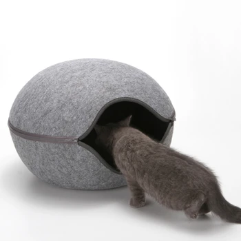

New Creative Egg Shape Pet Cat Bed Cat Sleeping Bag Zipper Winter Warm Pet House All Around Cat Nest With Detachable Cushion Mat
