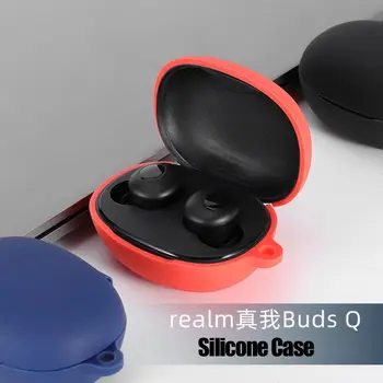

Anti-fall Washable Dust-proof Protective Cover Silicone Case With Carabiner for realme Buds Q TWS Wireless Earphone